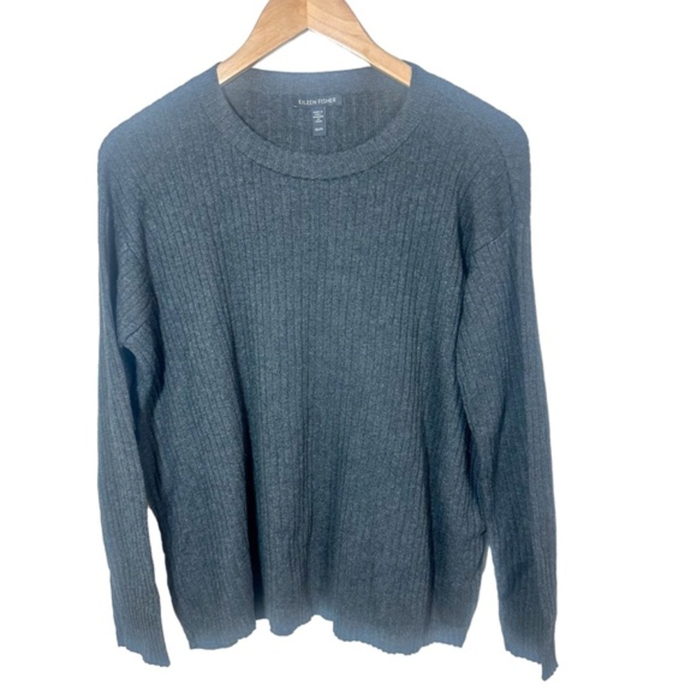 Eileen Fisher Gray Ribbed Cotton Blend Sweater Size XS